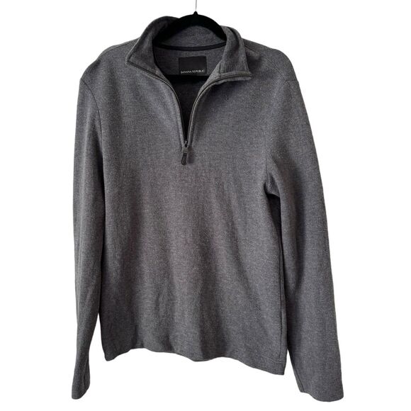 Banana Republic Gray Cotton Wool Blend 1/4 Zip Pullover Sweater Mens Size Medium - Picture 2 of 8